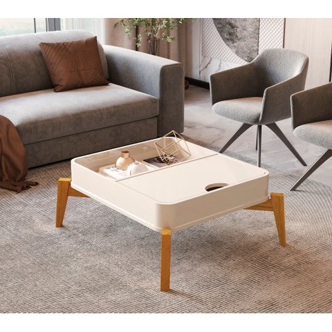 Mesa de Centro com Pés em Madeira Maciça 100% MDF Buriti Bege