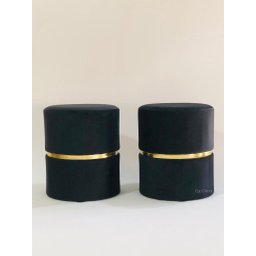 Puff Preto Cinta Dourada Kit 02 Ego Decor - 1