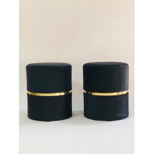 Puff Preto Cinta Dourada Kit 02 Ego Decor