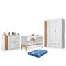 Dormitório Infantil Ayla Guarda Roupa, Cômoda e Berço Branco Acetinado com Colchão Physical - - 1