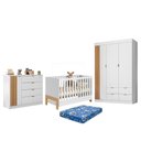Ver imagem 1 de Dormitório Infantil Ayla Guarda Roupa, Cômoda e Berço Branco Acetinado com Colchão Physical -