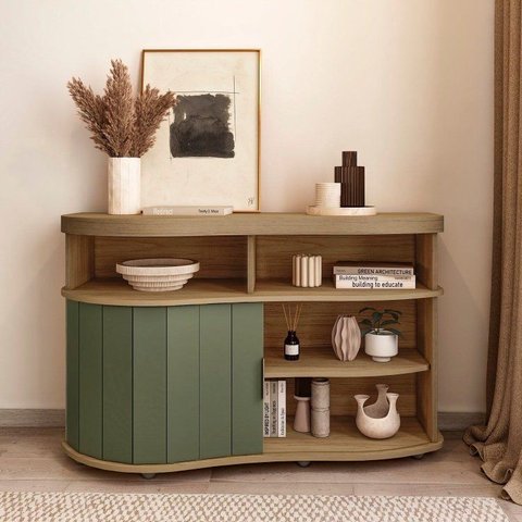Buffet para Sala de Estar Magnum 120,0cm x 75,0cm x 45,0cm Marrom/Carvalho/Off White/Menta