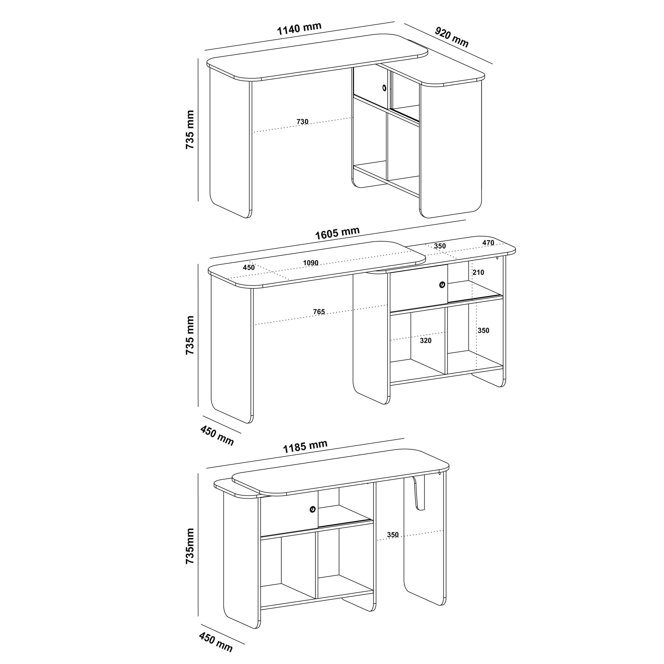 Escrivaninha com Estrutura flexível 4 Nichos, 1 Porta Nomad - 4