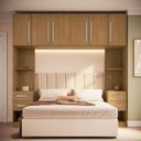 Ver imagem 1 de Guarda Roupa Modulado 100% MDF 3 Peças com Mesa de Cabeceiras Direita e Esquerda Aéreo 6 Portas e 4