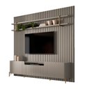 Ver imagem 2 de Rack com Painel Ripado e Prateleira Brise para TV 280cm MDF Grigio com Dourado Casa Lar Shop