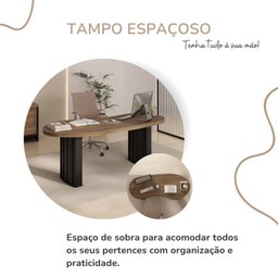 Mesa para Escritório com Curvas Orgânicas, Pés Ripados e Tampo Tamburato Diretor 2 Metros - 12