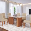 Ver imagem 1 de Conjunto Sala de Jantar 6 Lugares Retangular Tampo de Vidro/MDF Ester Cadeiras Maia Marrom/Cinamomo/Offwhite/Gengibre