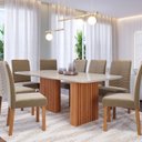 Ver imagem 1 de Conjunto Sala de Jantar 8 Lugares Retangular Tampo de Vidro/MDF Ester Cadeiras Clarice Marrom/Cinamo