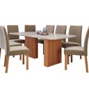 Ver imagem 2 de Conjunto Sala de Jantar 8 Lugares Retangular Tampo de Vidro/MDF Ester Cadeiras Clarice Marrom/Cinamo