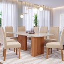 Ver imagem 1 de Conjunto Sala de Jantar 8 Lugares Retangular Tampo de Vidro/MDF Ester Cadeiras Clarice Marrom/Cinamo