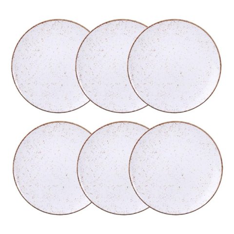 Jogo de Pratos Rasos Grande Rústico 6 Peças 28cm Porcelana Decorada Tramontina