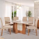 Ver imagem 1 de Sala de Jantar Louise 1,60cm com 6 Cadeiras Fernanda Marrom/Cinamomo/Offwhite/Madeira/Nude
