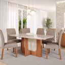 Ver imagem 1 de Sala de Jantar Louise 1,60cm com 6 Cadeiras Fernanda Marrom/Cinamomo/Off White/Madeira/Bege