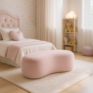 Puff Feijão Orgânico Moderno 100cm Escultural Suede Curvo