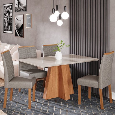 Sala de Jantar Patricia 130 cm com 4 Cadeiras Clarice Marrom/Cinamomo/Offwhite/Grafite