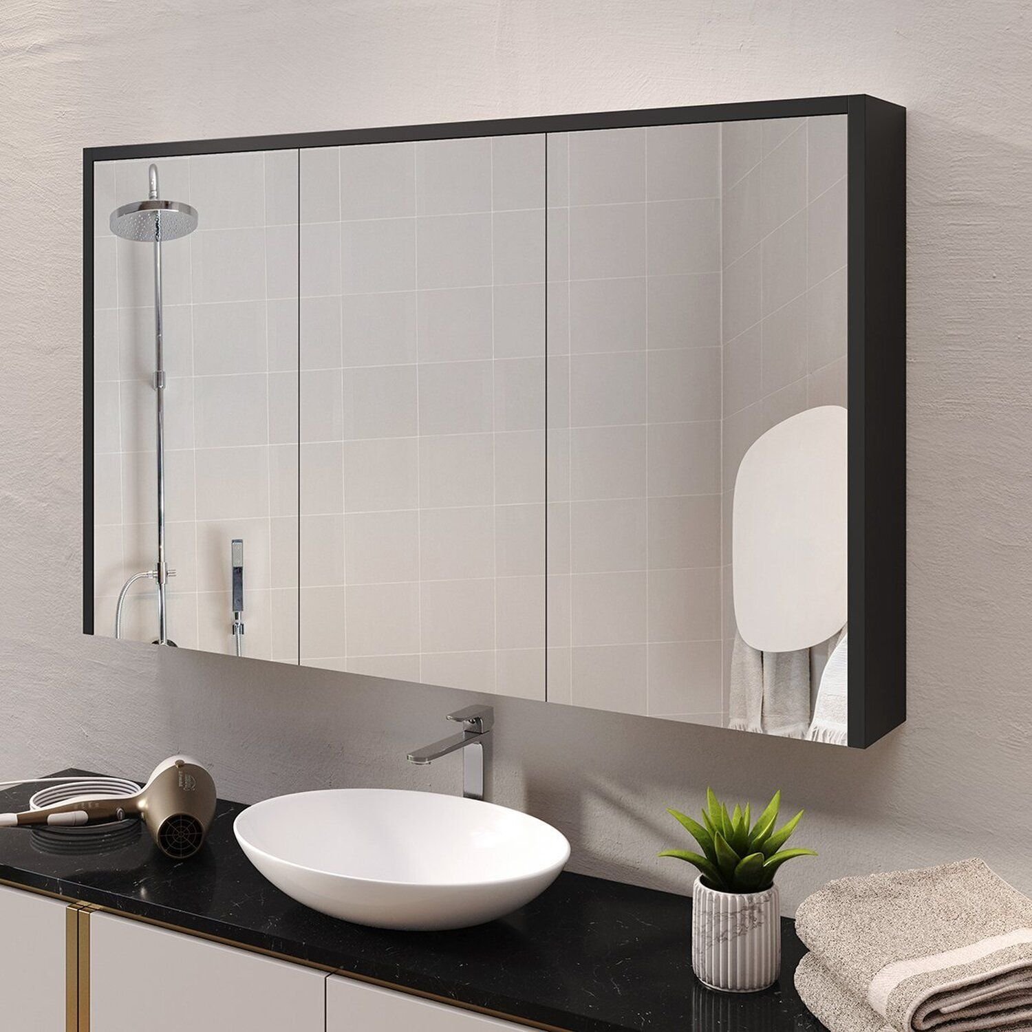 Armário Espelheira Banheiro Trindade 3 Portas com Amortecedor