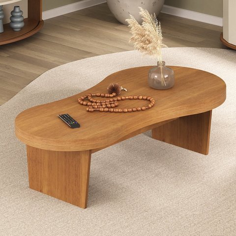 Mesa de Centro Design Orgânico Tampo em Tamburato 50mm Magnum COR Carvalho Marrom Cinamomo