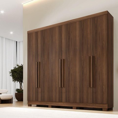 Guarda Roupa Casal Argélia 6 Portas de Bater 2 Gavetas MDF-MDP Castanho