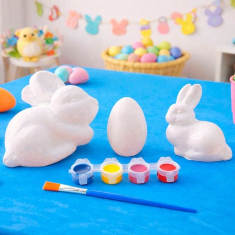 Coelhos Ovos Páscoa para Colorir com Tintas Pincel Kit 30pçs