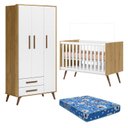 Ver imagem 1 de Berço Americano 3820 e Guarda Roupa 3830 Q Encanto Retrô Freijó Toq Branco Acetinado com Colchão Ort