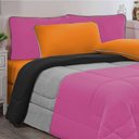 Ver imagem 1 de Kit Edredom Malha 100% Algodão Urbano 3 Peças Queen - Pink-mescla-preto