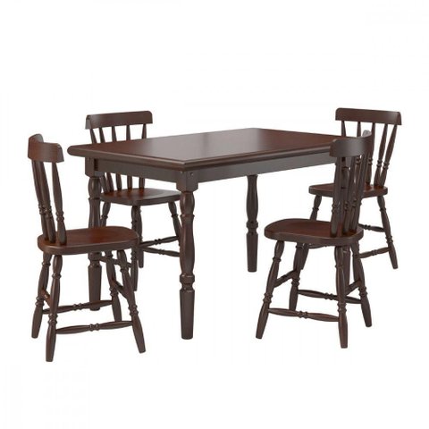 Mesa de Jantar com 4 Cadeiras Madeira Castanho Piratini Castanho