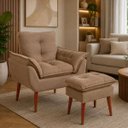 Ver imagem 2 de Poltrona Moderna + Puff Opala Decorativo em Suede Capuccino