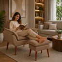 Ver imagem 7 de Poltrona Moderna + Puff Opala Decorativo em Suede Capuccino