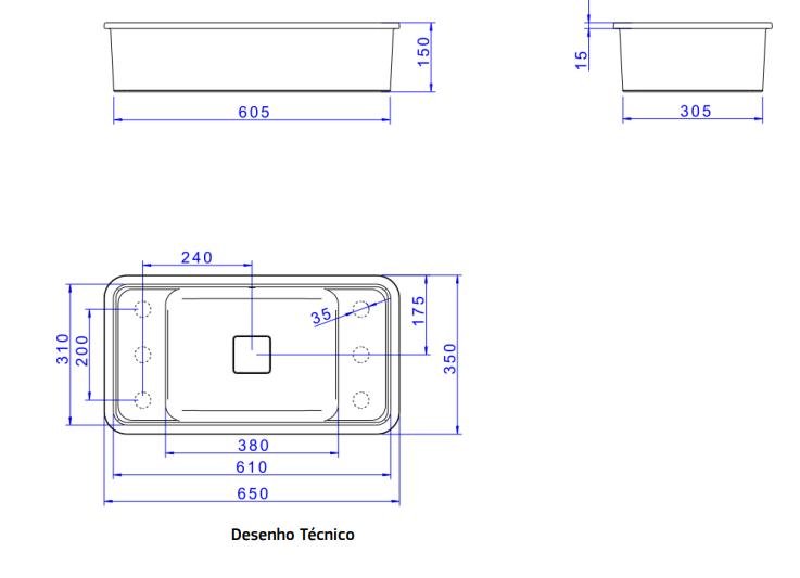 Cuba Retangular de Embutir com Mesa 60cm Barbante Cubas Slim Deca - 3