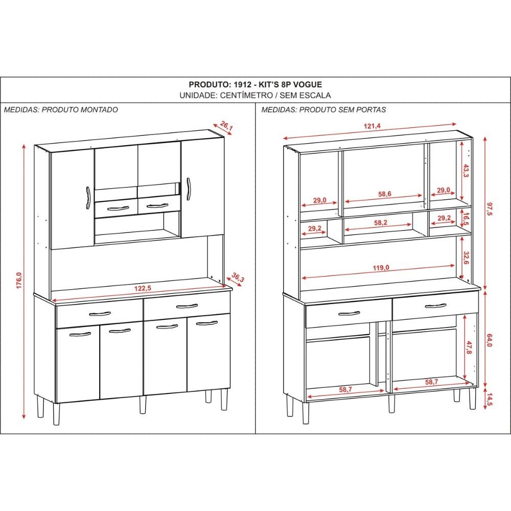 Armário de Cozinha 8 Portas com Nicho Vogue Branco/preto Kits Paraná - 3