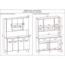 Armário de Cozinha 8 Portas com Nicho Vogue Branco/preto Kits Paraná - 3