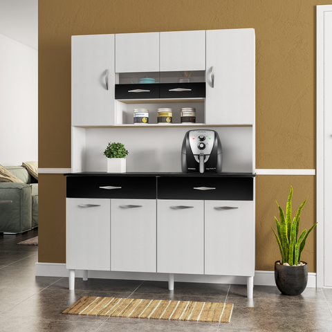 Armário de Cozinha 8 Portas com Nicho Vogue Branco/preto Kits Paraná