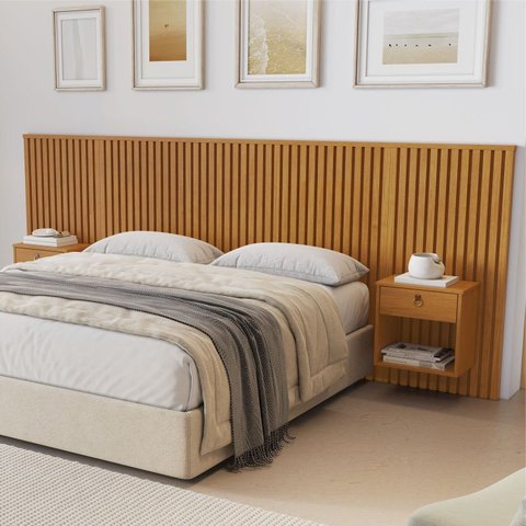 Cabeceira Ripada com Mesa de Cabeceira 257cm Casal Queen Sonhar