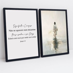 Kit 2 Quadros Decoração Jesus Nas Águas Grande para Sala Quarto com Moldura 40x60cm