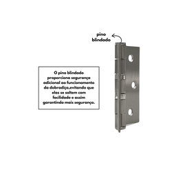 Dobradiça P/ Portas em Aço 3x2,5 com Pino Blindado Escovado - 3
