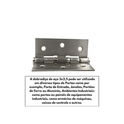 Dobradiça P/ Portas em Aço 3x2,5 com Pino Blindado Escovado - 6