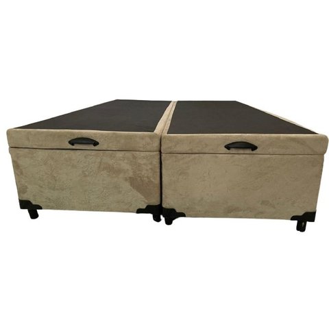 Cama Box Baú Queen Bipartido Suede Bege Com Pistão A Gás