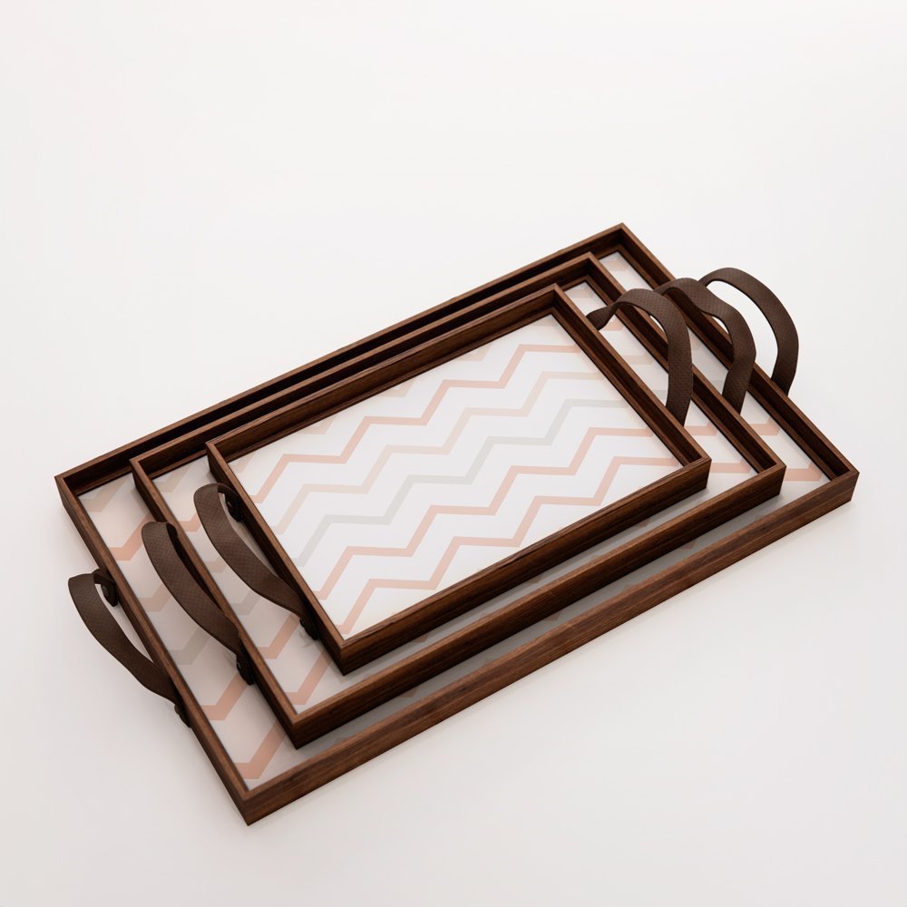 Kit 3 Bandejas Decorativas Chevron Marrom - 1