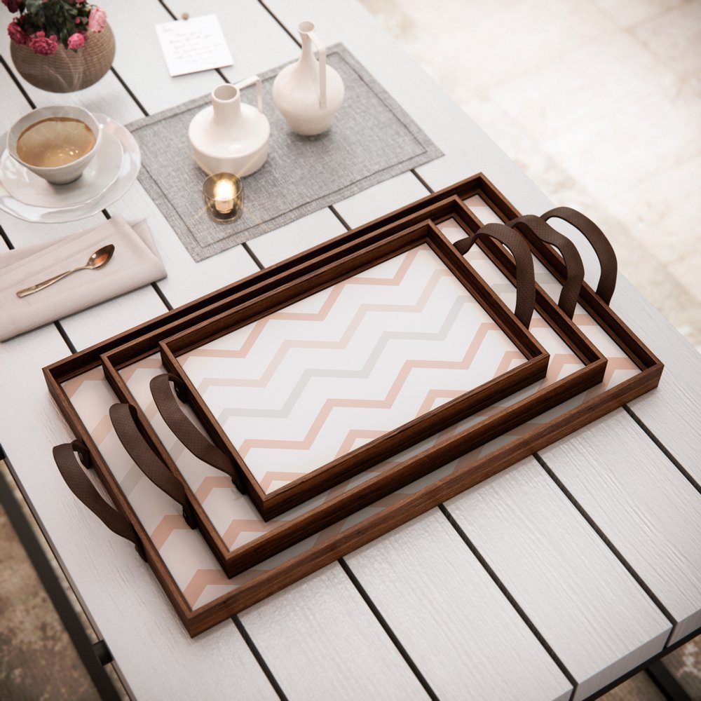Kit 3 Bandejas Decorativas Chevron Marrom - 2