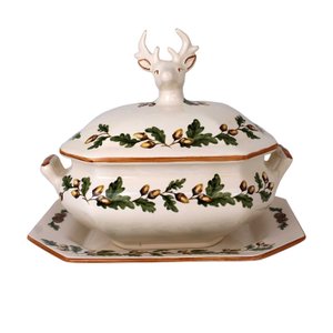 Terrina de Cerâmica Peq.c/travessa Base Natal Alce 21x10x19cm