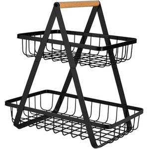 Fruteira Bambu Aramada Multiuso Preta 2 Andares 32,5 Cm Metal