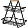 Fruteira Bambu Aramada Multiuso Preta 2 Andares 32,5 Cm Metal - 1