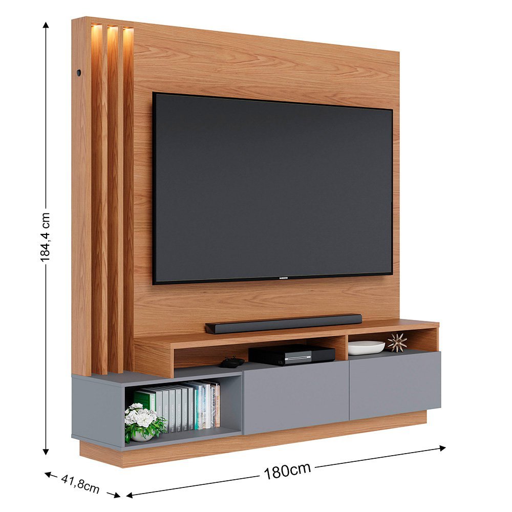 Estante Home Theater para TV 75 Pol. com LED 180cm Maitê C05 Freijó/Cinza Fosco - Mpozenato - 4