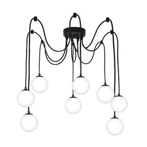 Pendente Spider Preto com Globos Brancos Fosco para 8 Lâmpadas G9 de LED