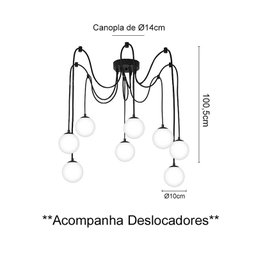 Pendente Spider Preto com Globos Brancos Fosco para 8 Lâmpadas G9 de LED - 5