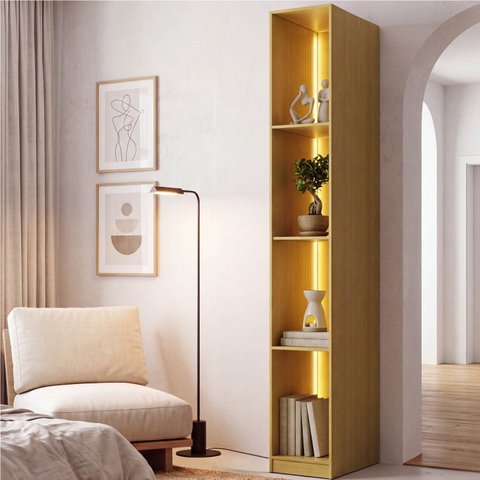 Nicho Planejado com LED 35cm Samambaia CabeCasa MadeiraOriginals Marrom/Carvalho