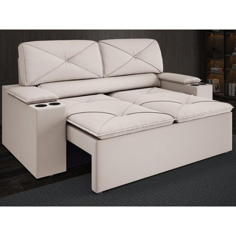 Sofá com Porta Copos Retrátil e Reclinável Pop 1,54m Velosuede Areia - Netsofas