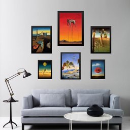 Composição 6 Quadros Obras de Salvador Dalí - com Vidro:madeira Preta - 1