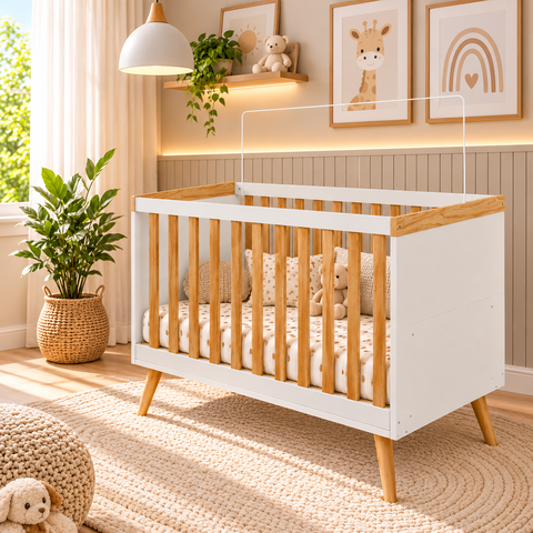 Berço Peroba Sky Americano Mini Cama Branco Amêndoa Infantil