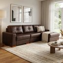 Ver imagem 1 de Sofá Modular 4 Lugares 280cm com Chaise Couro Legítico Fênix Marrom/Caramelo